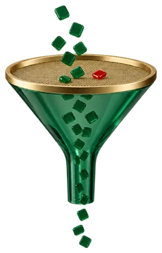 A funnel catching one red tile