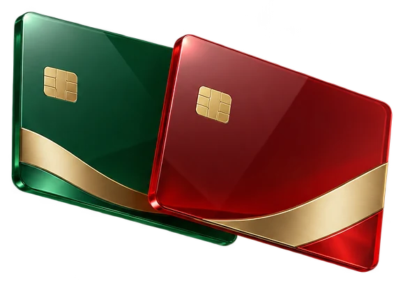 A red bank card replacing a green one