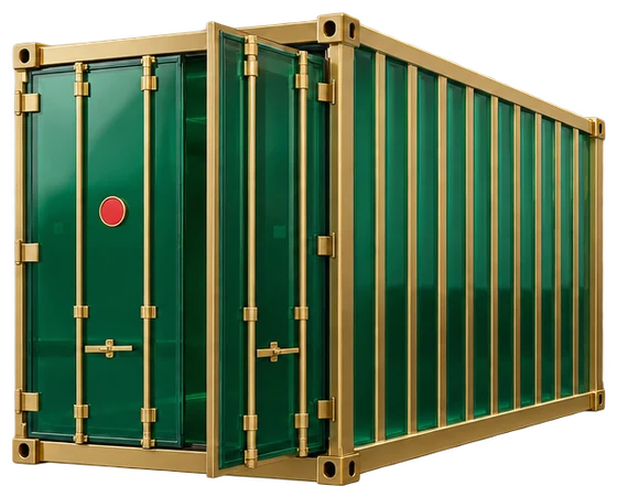A shipping container with a red seal